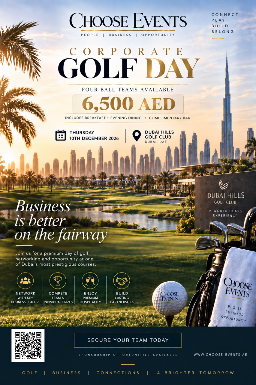 Choose Events Corporate Golf Day flyer, Dubai Hills, 10 December 2026